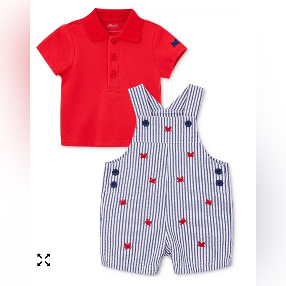 NWT Little Me Infant 2 piece Cotton Polo and Shortalls Size 6 Months